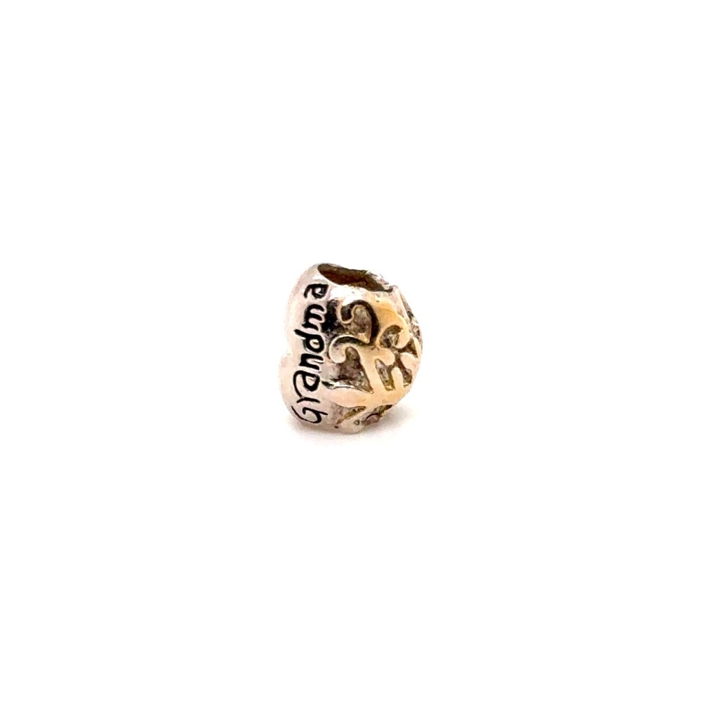 Sterling Silver Grandma Heart Charm Bead for European Bracelets Silver Tone